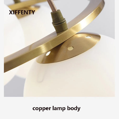 lustre 4 ampoules en verre et cuivre design nordique suspendu - vue 4 sur 6