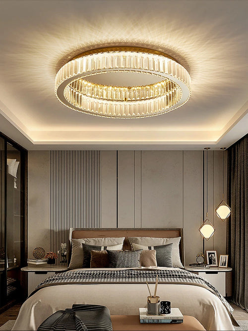 lustre rond en cristal dimmable led de luxe