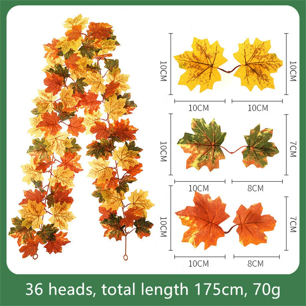 guirlande de feuilles d'érable artificielles en soie décorative pour jardin - vue 13 sur 16