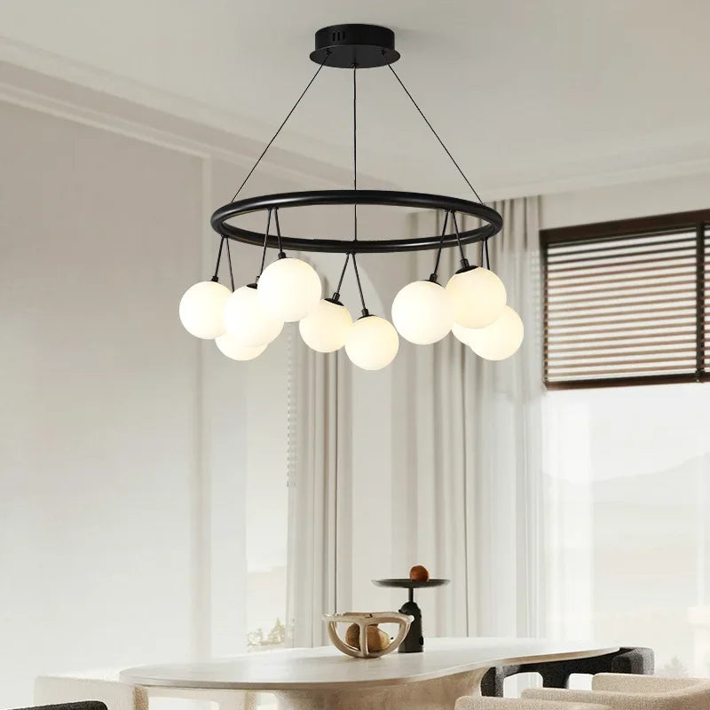 lustre suspension led en forme de haricot avec suspension cerise