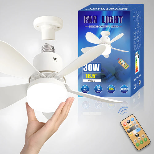 LED 30W ceiling fan light E27 with remote control for dimming, suitable for living room  study, household use Fan lamp 85-265V - vue 3 sur 10