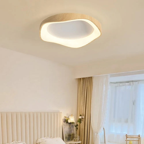 lampe circulaire led moderne grain de bois éclairage intérieur - vue 4 sur 8