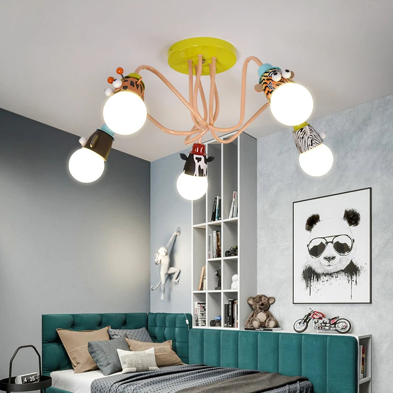 Cartoon Zebra Monkey Tiger Giraffe Animal Pendant Lamps LED E27 Kids Bedroom Hanging Light For Kindergarten Baby Child Decor - vue 7 sur 9