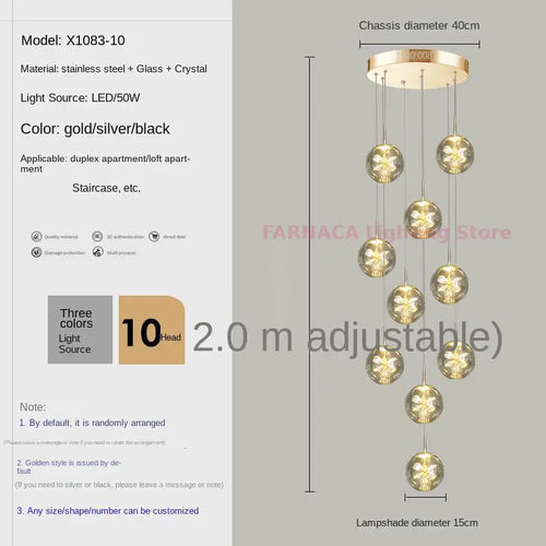 Remote control stair chandelier Nordic creative duplex dining room light lift high living room, apartment decorative chandelier - vue 13 sur 20
