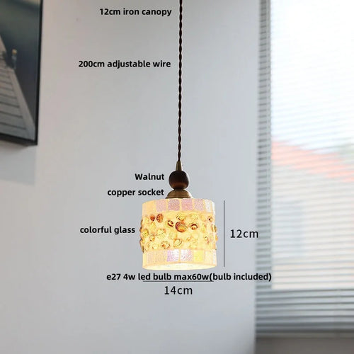 suspension en verre coloré avec fil de bois réglable moderne - vue 12 sur 25