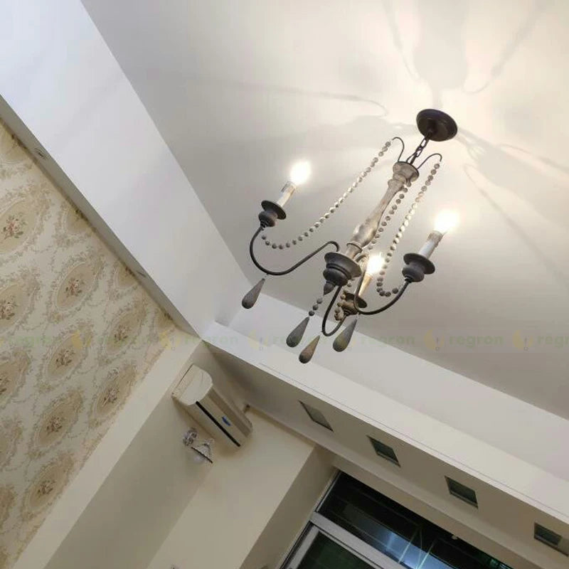 lustre à bougies led en bois pour galerie dart et éclairage intérieur - vue 4 sur 9