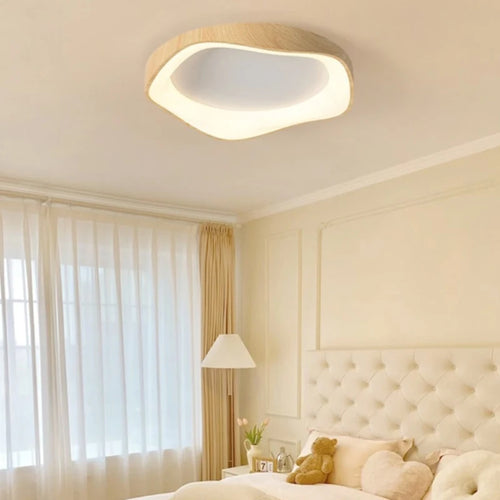 lampe circulaire led moderne grain de bois éclairage intérieur - vue 5 sur 8
