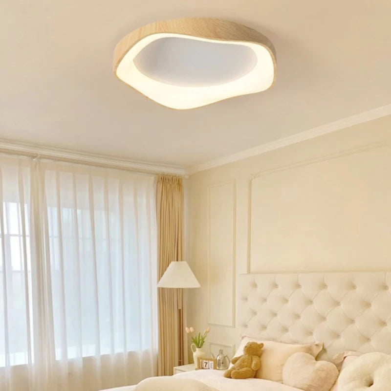 lampe circulaire led moderne grain de bois éclairage intérieur - vue 5 sur 8