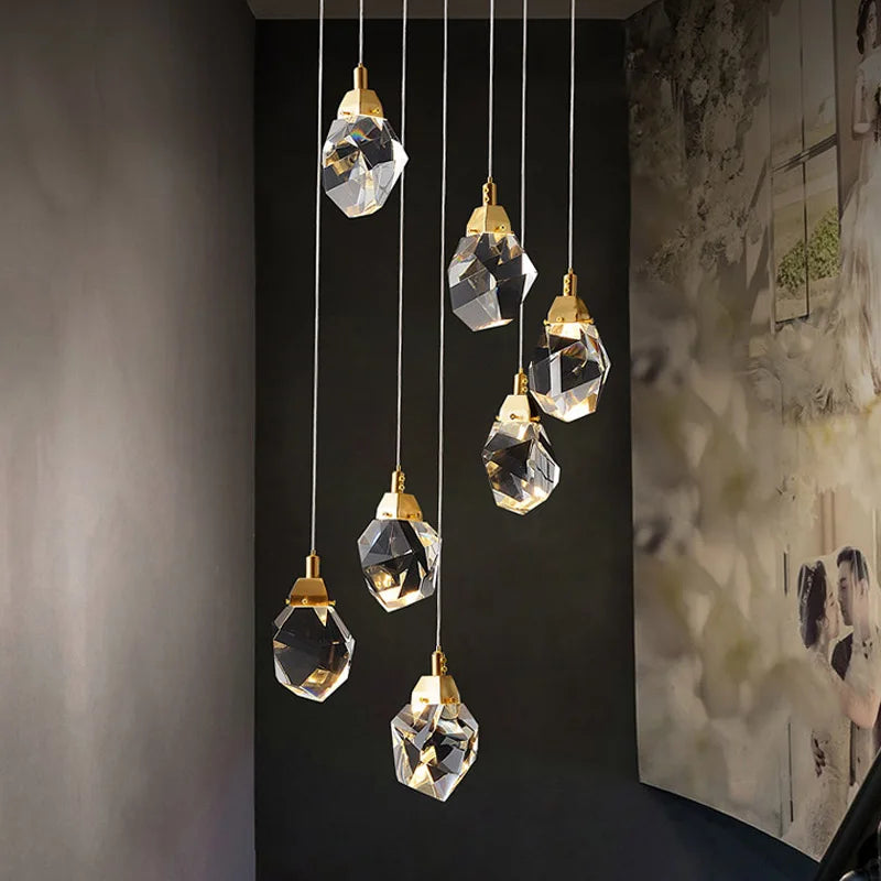 Lustre en cristal de luxe Villa cage d'escalier salle à manger chambre salon Iceberg éclairage en forme de Ling éclairage intérieur lampes LED