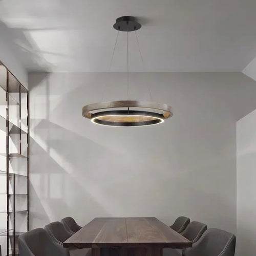 lustre moderne en bois avec éclairage led décoratif - vue 5 sur 7