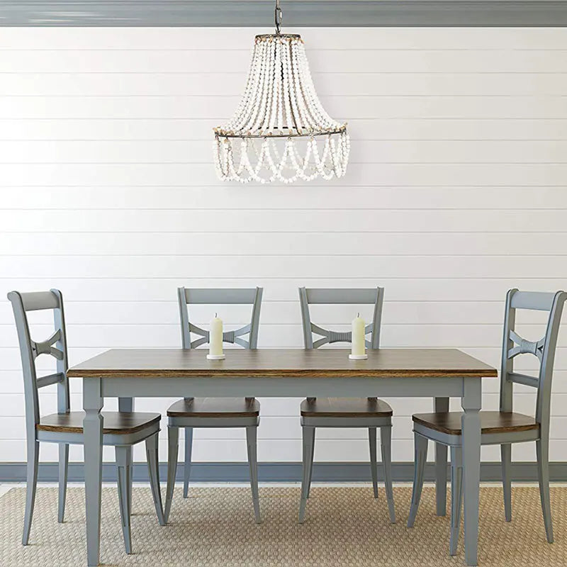 lustre en perles de bois style bohème nordique et rural américain - vue 5 sur 7