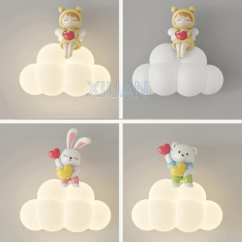 appliques murales créatives led pour enfants en forme d'ours ange lapin - vue 6 sur 9