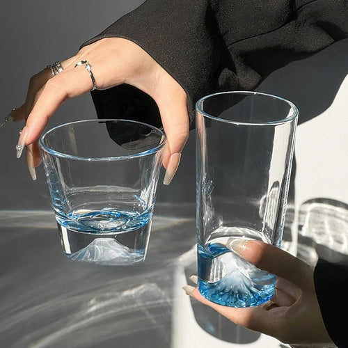Tasse verre style japonais motif mont fuji