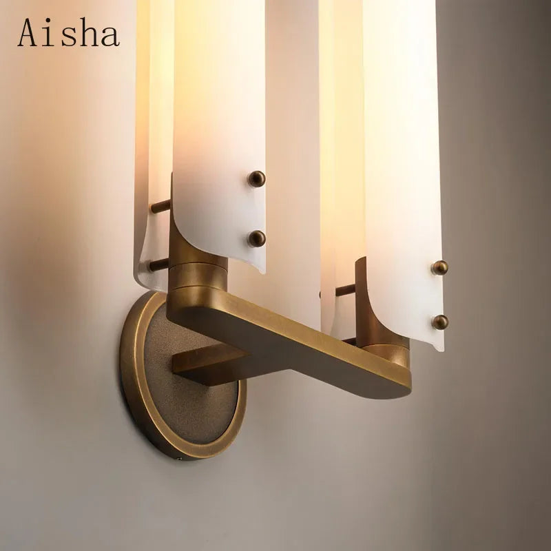 applique murale rétro en cuivre et verre de luxe décorative pour intérieur - vue 5 sur 10