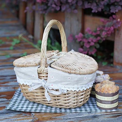 panier de pique-nique en osier tissé à la main pour extérieur - vue 7 sur 8