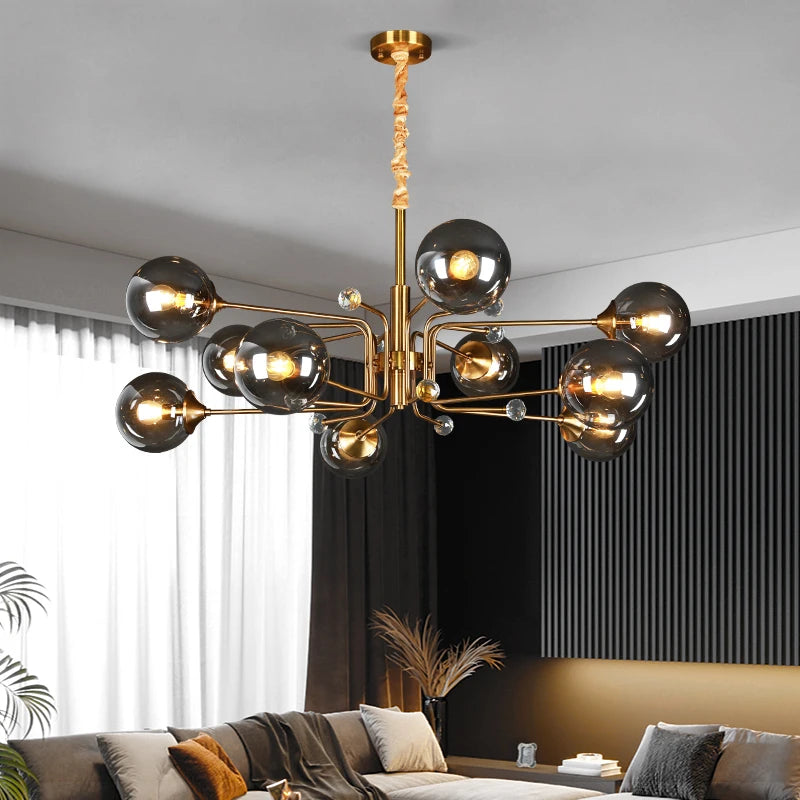 lustre led moderne 10 globes luminaire décoratif - vue 4 sur 18