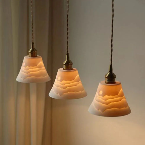 suspension Style japonais Zen en céramique chez l'habitant salon montagne ombre chambre en laiton LED lumières