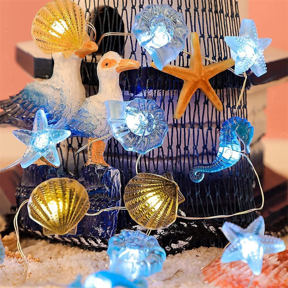 guirlande lumineuse coquillages et étoiles de mer décorative - vue 4 sur 8