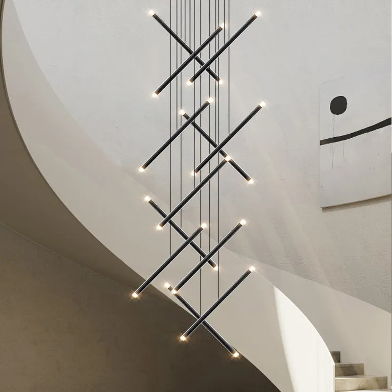 Lustre moderne LED lustre d'escalier lustre de salon longue colonne terrasse intérieure les couloirs Suspension de grenier - vue 4 sur 18
