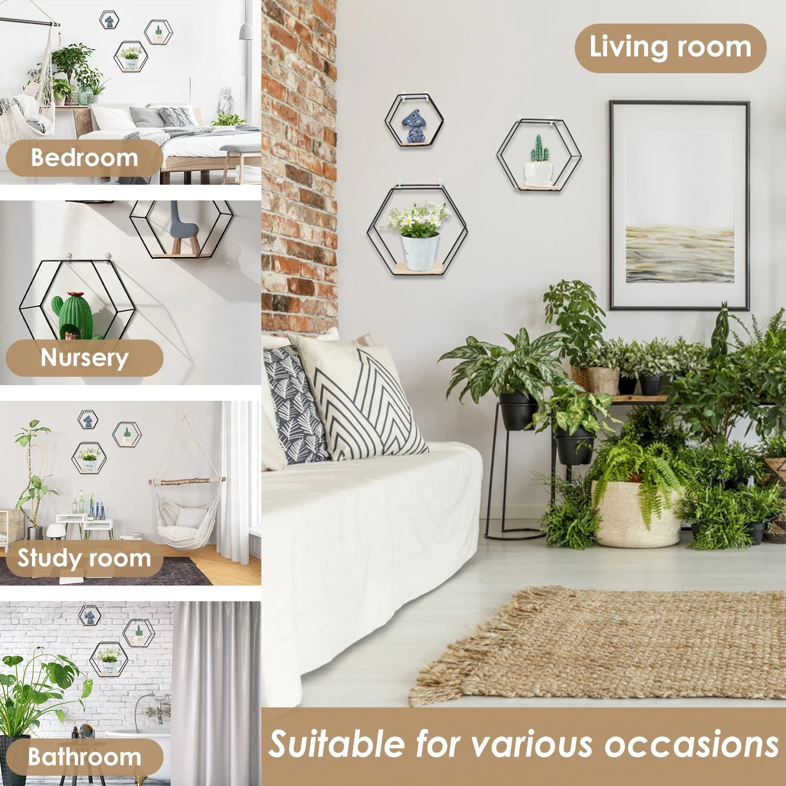 lot de 3 étagères murales flottantes hexagonales pour décoration maison