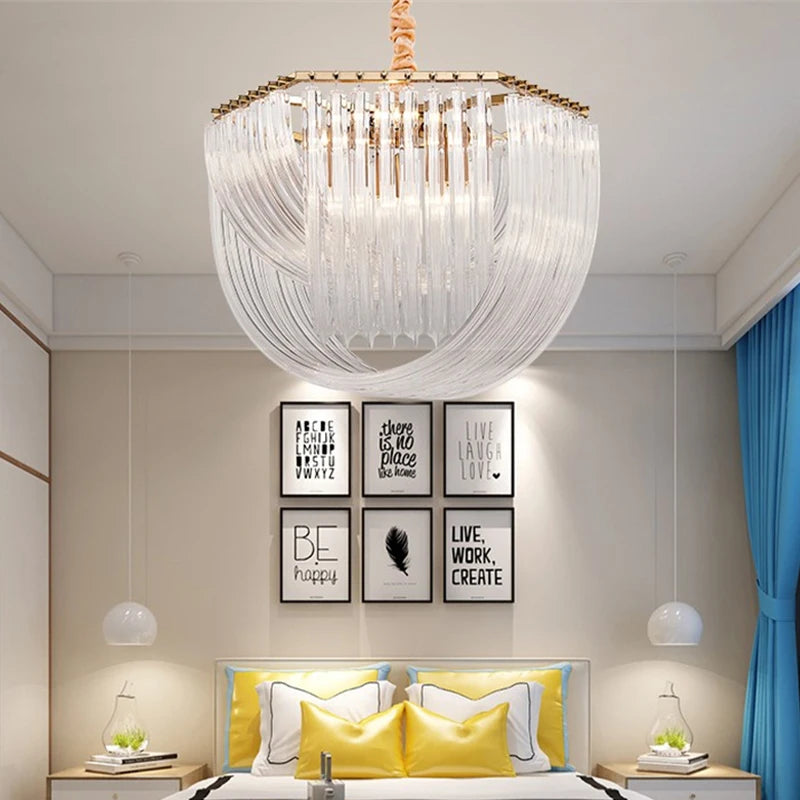lustre led moderne verre doré salon chambre villa maison luminaire