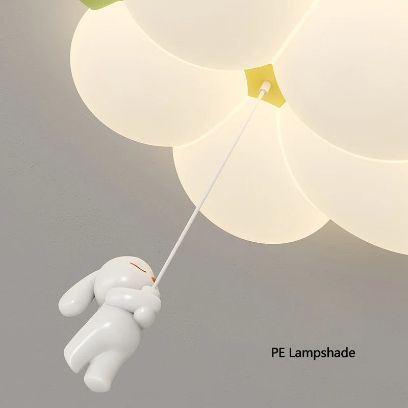Modern Simple Children's Room Ceiling Lamps with White PE Flower Sconces White Rabbit Girl Boy Baby Kids Bedroom Hanging Light - vue 6 sur 8