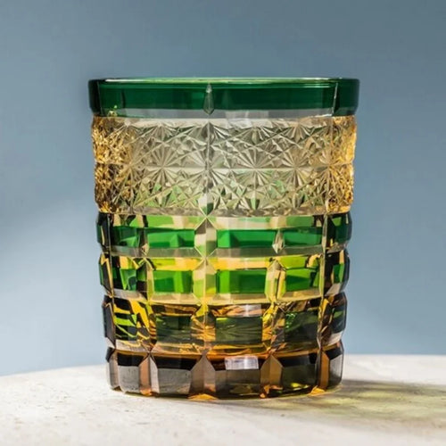 Verre whisky style edo kiriko motifs gravés artisanaux