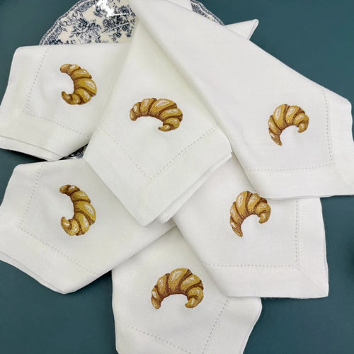 Serviette de table lin brodé motif croissant personnalisable