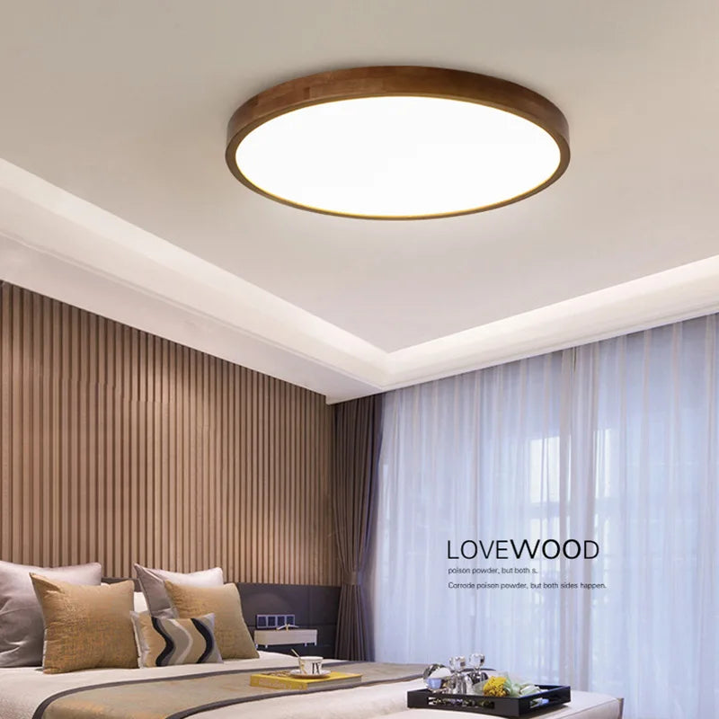 Plafonnier en noyer chinois lampe de plafond ronde en bois Ultra-mince lustre nordique chambre lampe d'étude balcon couloir éclairage
