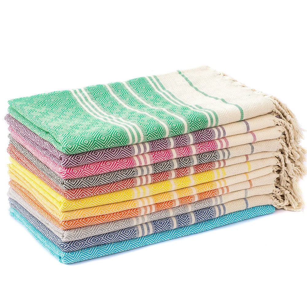 Serviette de plage coton jacquard losanges seche rapide - vue 3 sur 6