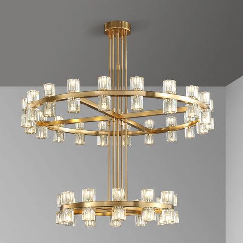lustre moderne en cuivre led avec cristaux pour hôtel et foyer - vue 2 sur 17