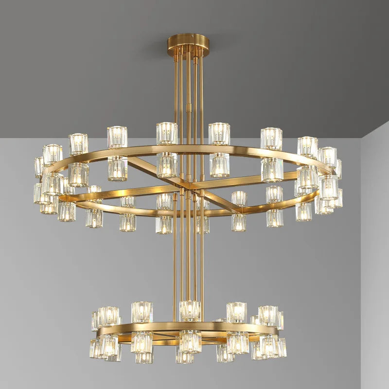 lustre en laiton et cristal pour décoration de luxe - vue 4 sur 17