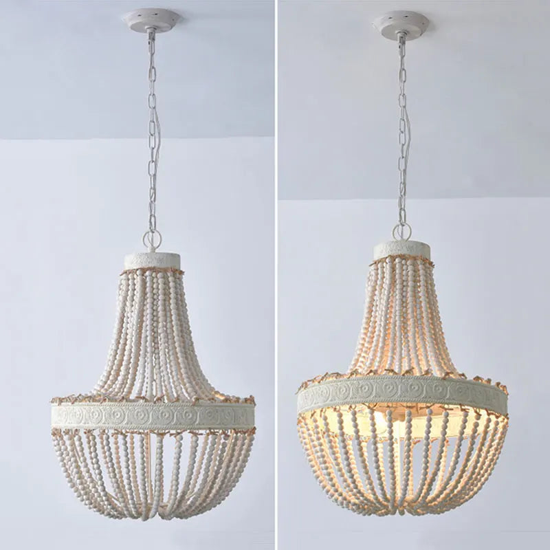 lustre vintage en bois perle style campagne américaine - vue 5 sur 9