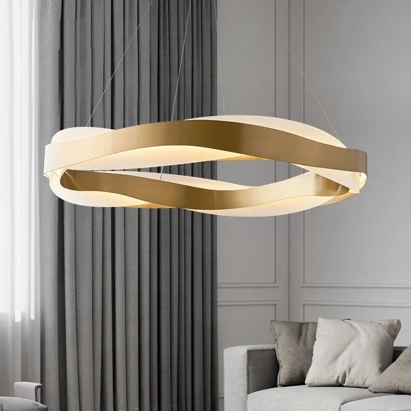 lustre led moderne anneaux brossés en cristal - vue 6 sur 12