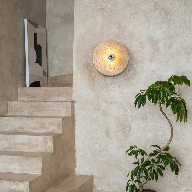 applique murale en pierre naturelle décorative rétro ronde led - vue 6 sur 8