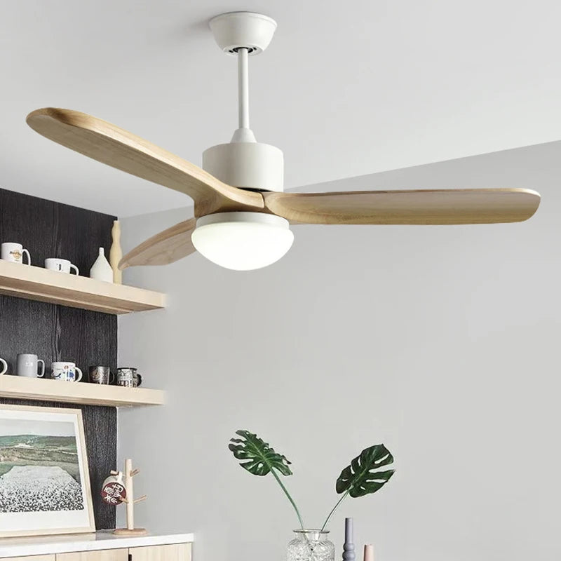 ventilateur de plafond nordique à lumière télécommandée en bois et métal - vue 4 sur 12