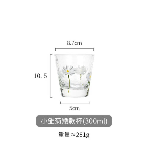 verre martelé motif marguerite pour boissons résistant chaleur