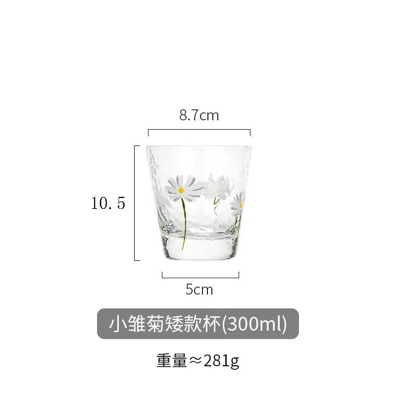 verre martelé motif marguerite pour boissons résistant chaleur
