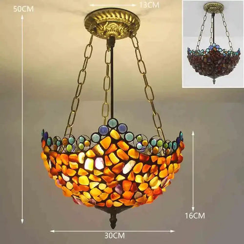 lustre en verre teinté style tiffany pour décoration intérieure suspendue - vue 7 sur 11