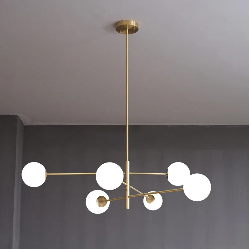 lustre led moderne en cuivre avec boule de verre mat - vue 2 sur 12