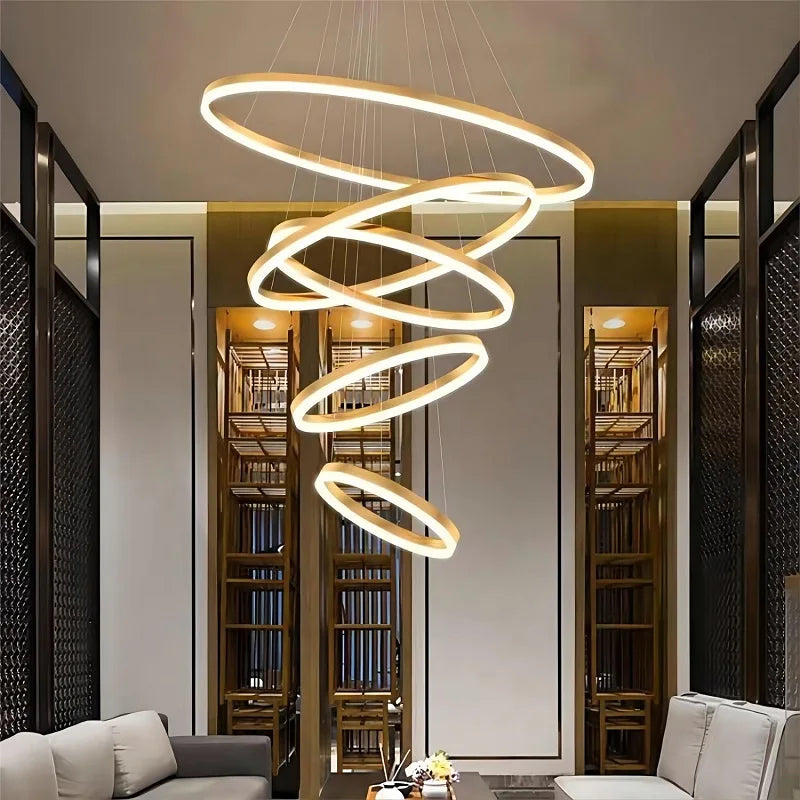 Moderne Led anneaux suspension lampe cercle plafond suspendu lustre pour chalet salon salle à manger escalier maison luminaire