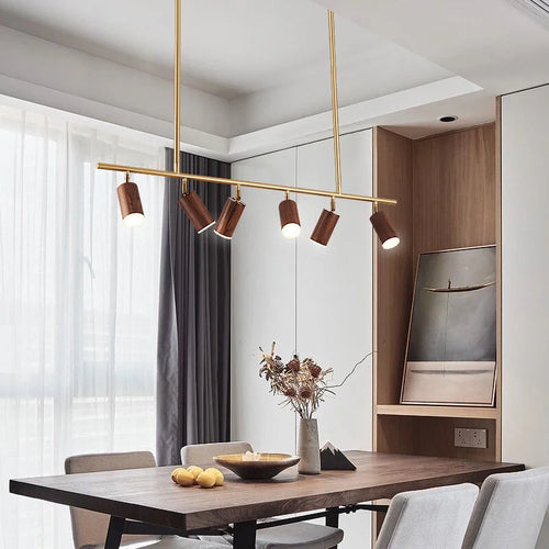 lustre led moderne en bois de noyer pour décoration maison - vue 3 sur 7