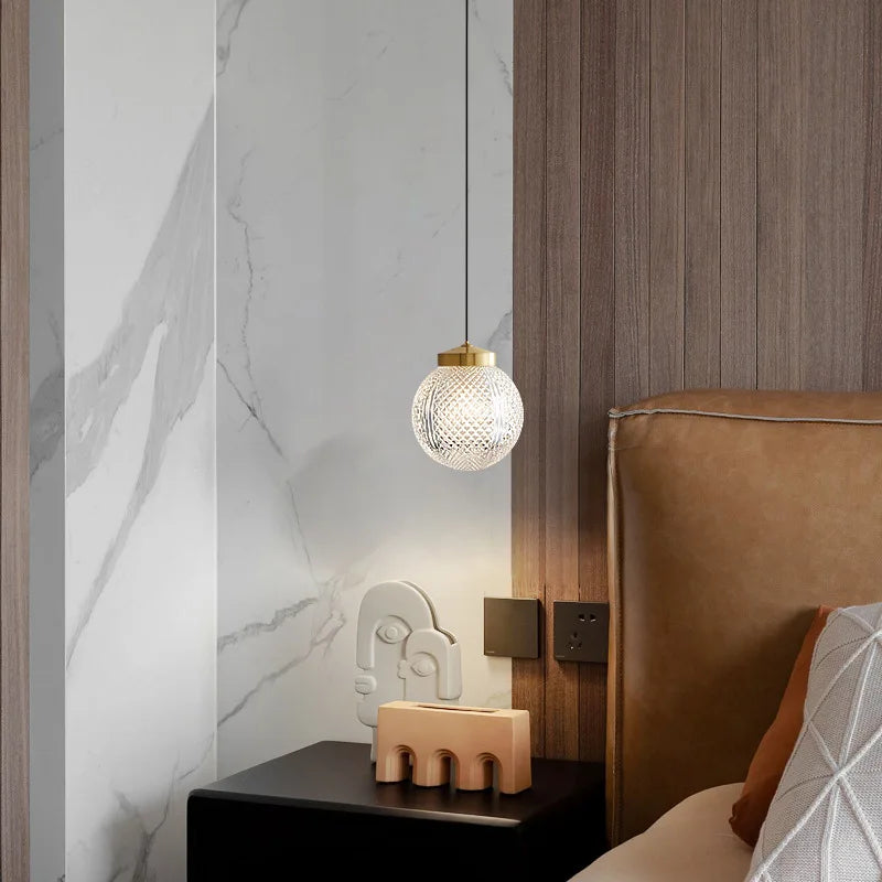 suspension moderne en cuivre avec cordon en verre transparent - vue 4 sur 9