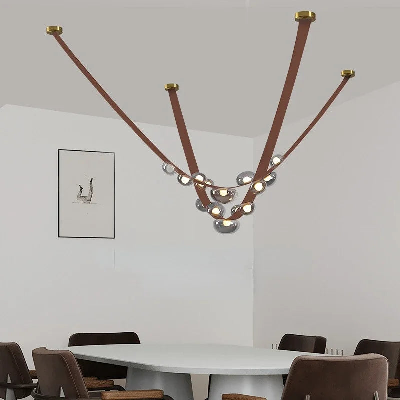 sandyha lustre led en cuir design suspension éclairage décoration