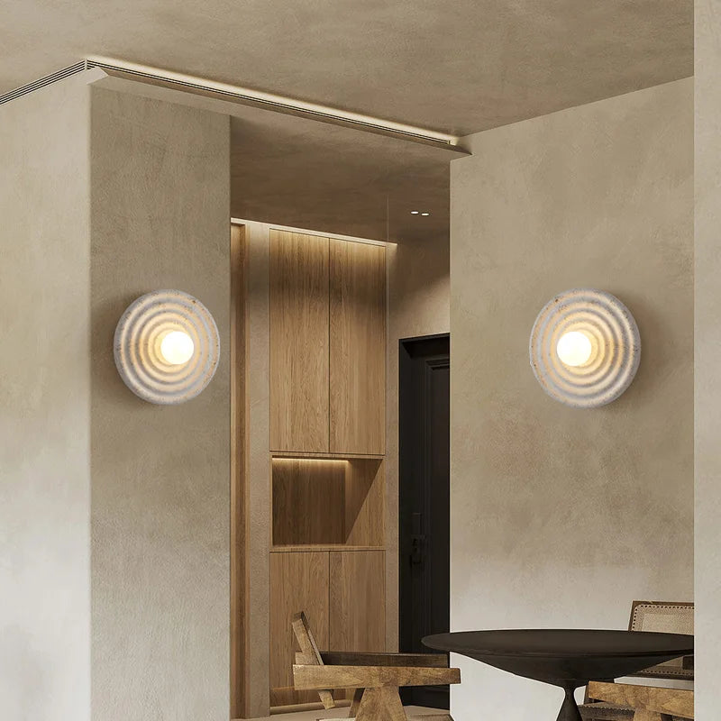 applique murale led wabi-sabi ronde décoration style japonais rétro - vue 3 sur 8