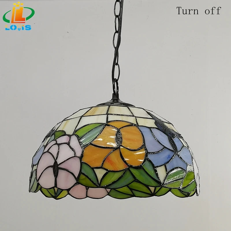 lustre rustique en forme de papillon et fleur style tiffany pour restaurant - vue 6 sur 6