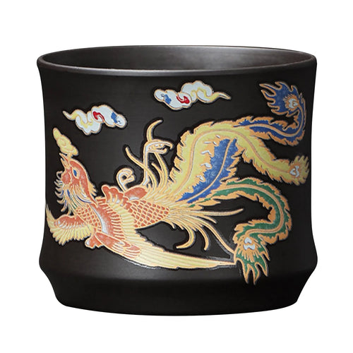 Théière gongfu argile motifs dragons phénix artisanale