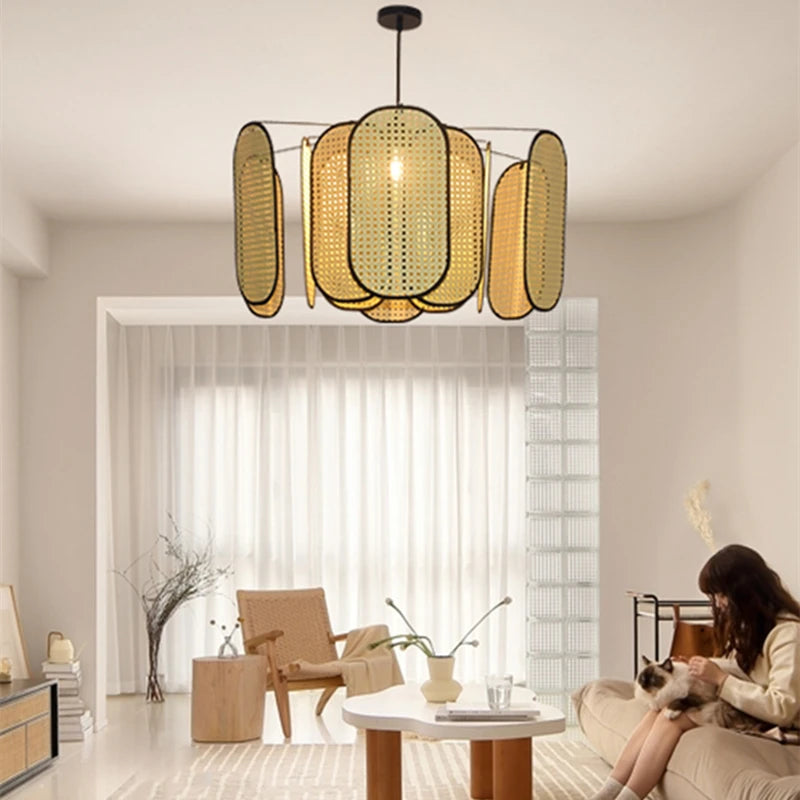 Suspension en rotin style chinois décoratif 	 modèle