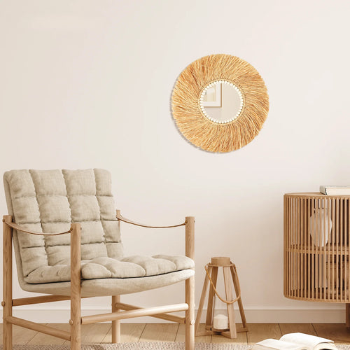 miroir décoratif en perles de bois et bambou fait main