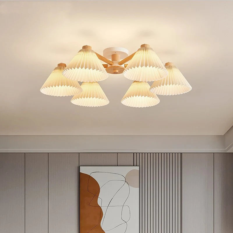 Plafonnier moderne nordique pour salon salle à manger parapluie plissé lampes suspendues en bois E27 luminaires pour la maison - vue 7 sur 10